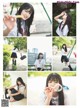 A collage of photos of a girl blowing bubbles.